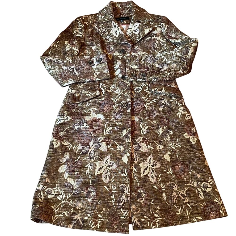 Siena Studio  Tapestry Longline Trench Coat Size 6  Statement Pattern Jacket